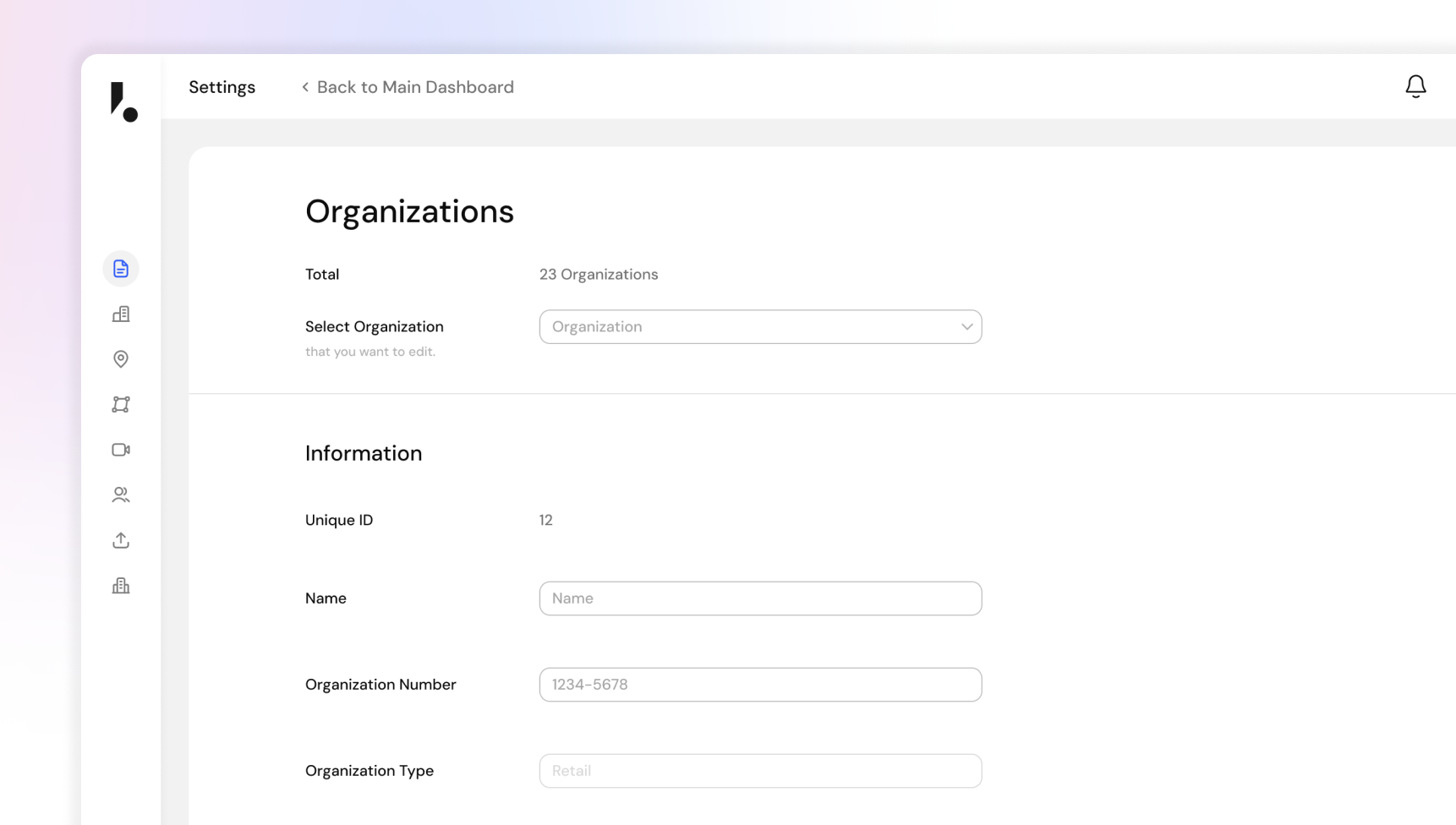 Organizational settings in the new app