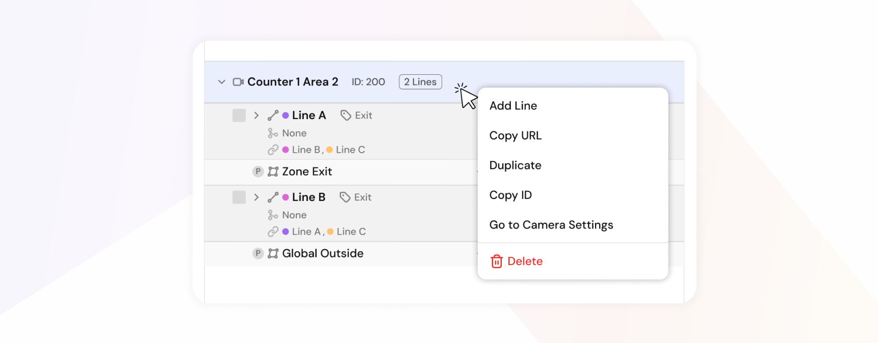 Camera action menu
